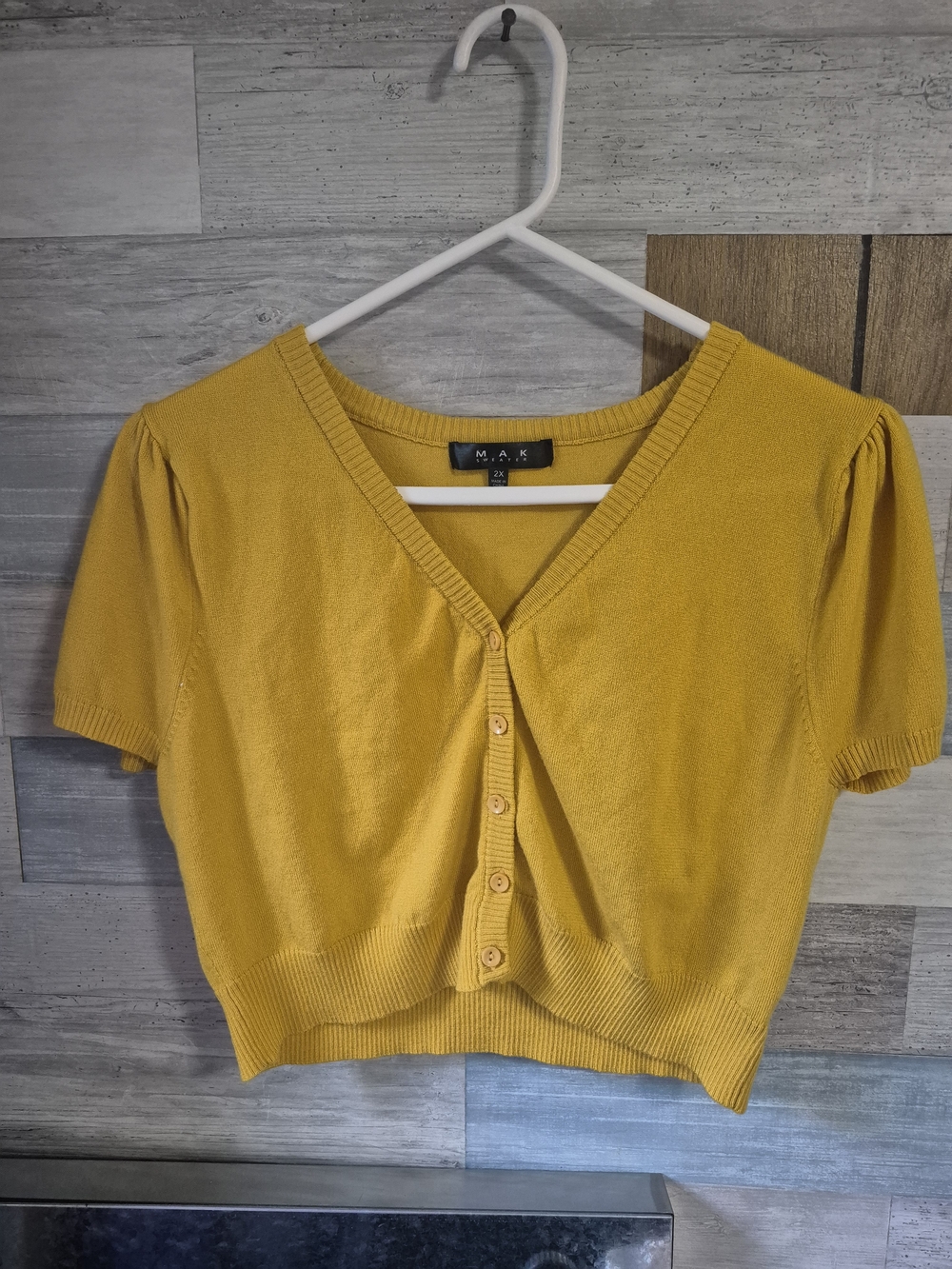 MAK Sweater Mustard Yellow Cropped Bolero Cardigan Plus Size 2X